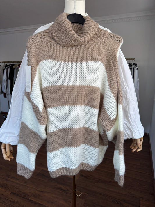 🤎 Kuscheliger Rollkragen-Strickpullover in hell Braun-Creme 🤍