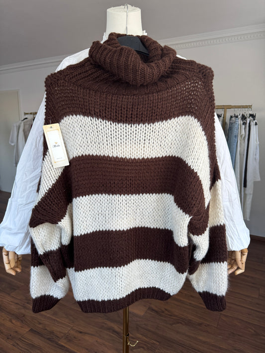 🤎 Kuscheliger Rollkragen-Strickpullover in Braun-Creme 🤍