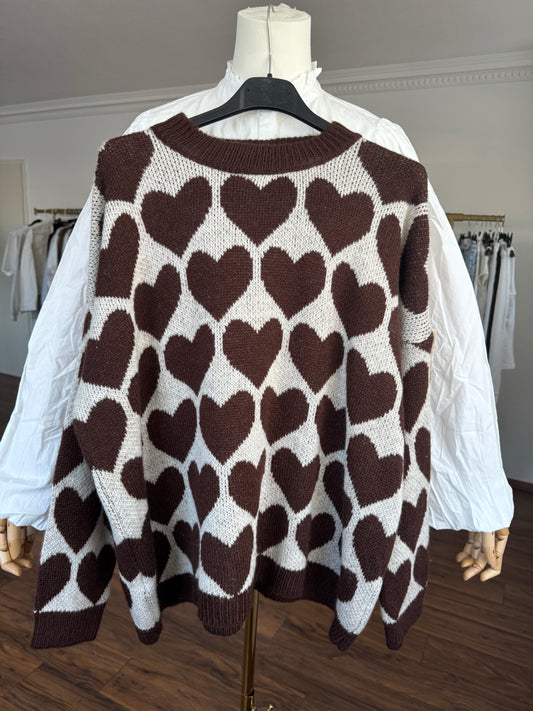 Herz Strickpullover in Braun