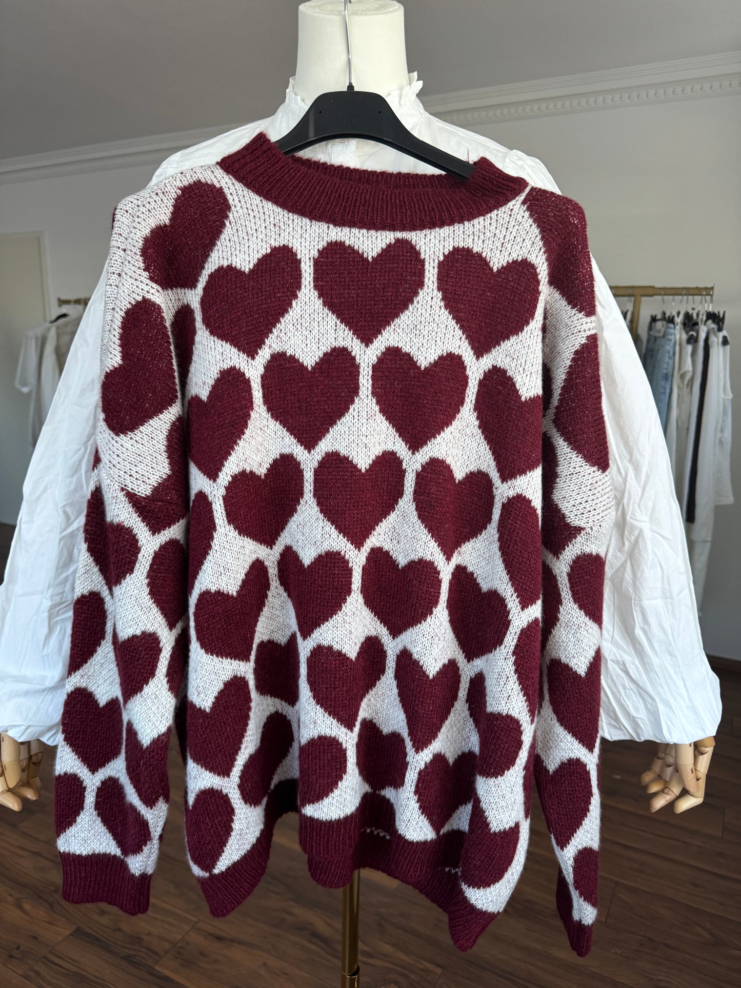 🤎 Herz Strickpullover in Bordeaux